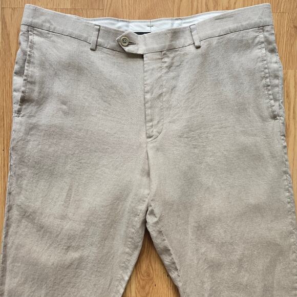 Nordstrom Men's Linen Pants 36W Flat Front Dress Trousers Beige Lightweight - Picture 5 of 11